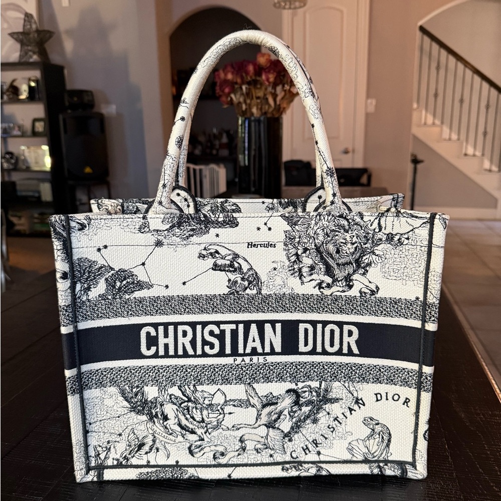 Medium Dior Black and White book Tote Bag